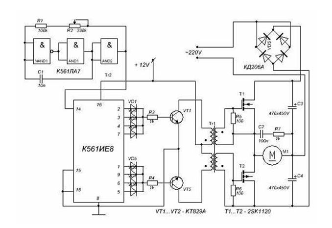 Схема мощного регулятора для асинхронного двигателя