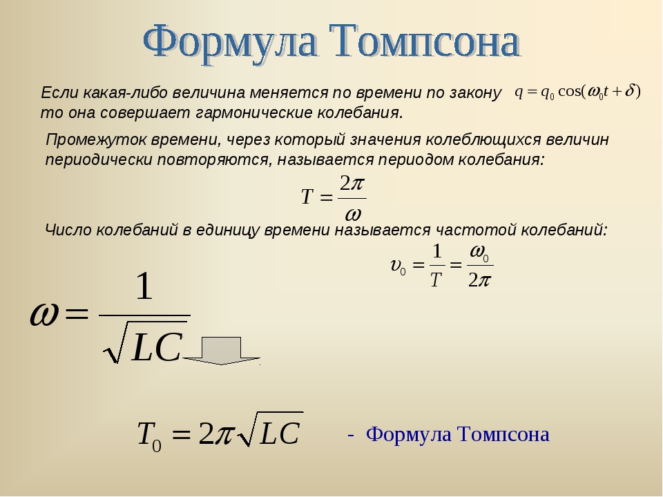 Период колебательного контура определяется. Период и частота колебаний формула Томсона. Формула Томсона вывод формулы. Формула Томпсона для резонансной частоты. Формула Томсона для колебательного контура.