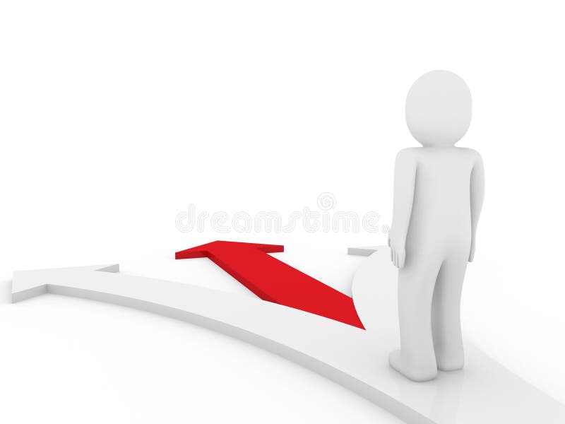 3d human arrow direction way red. Isolated white background stock illustration