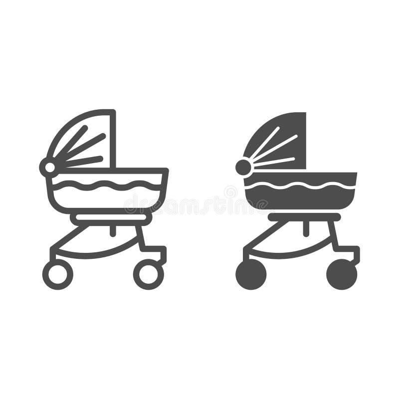 Baby carriage line and solid icon. Child stroller outline style pictogram on white background. Newborn transportation in. Buggy or pram for mobile concept and stock illustration