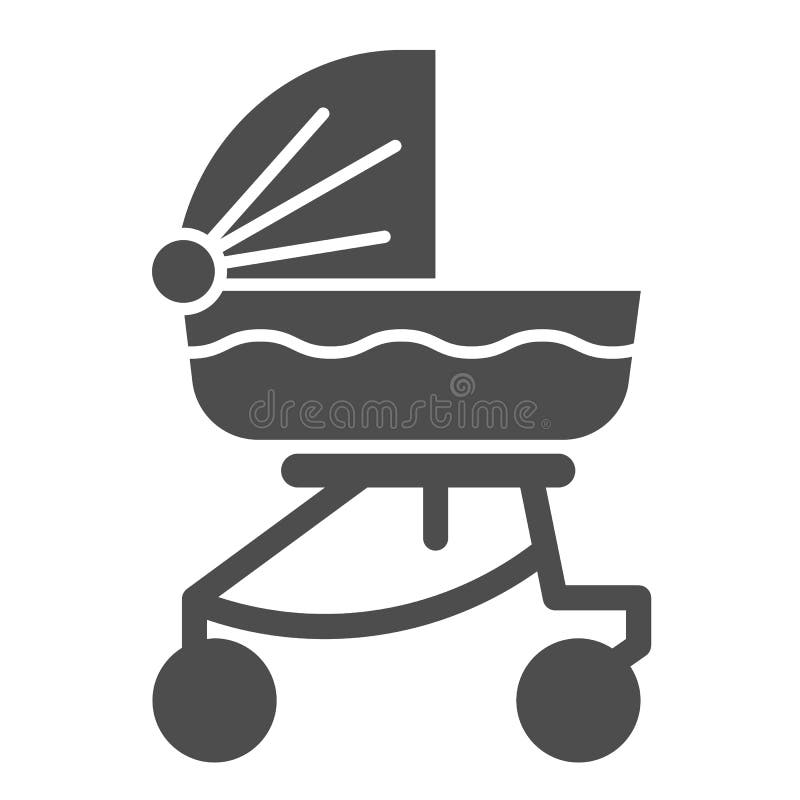 Baby carriage solid icon. Child stroller glyph style pictogram on white background. Newborn transportation in buggy or. Pram for mobile concept and web design vector illustration