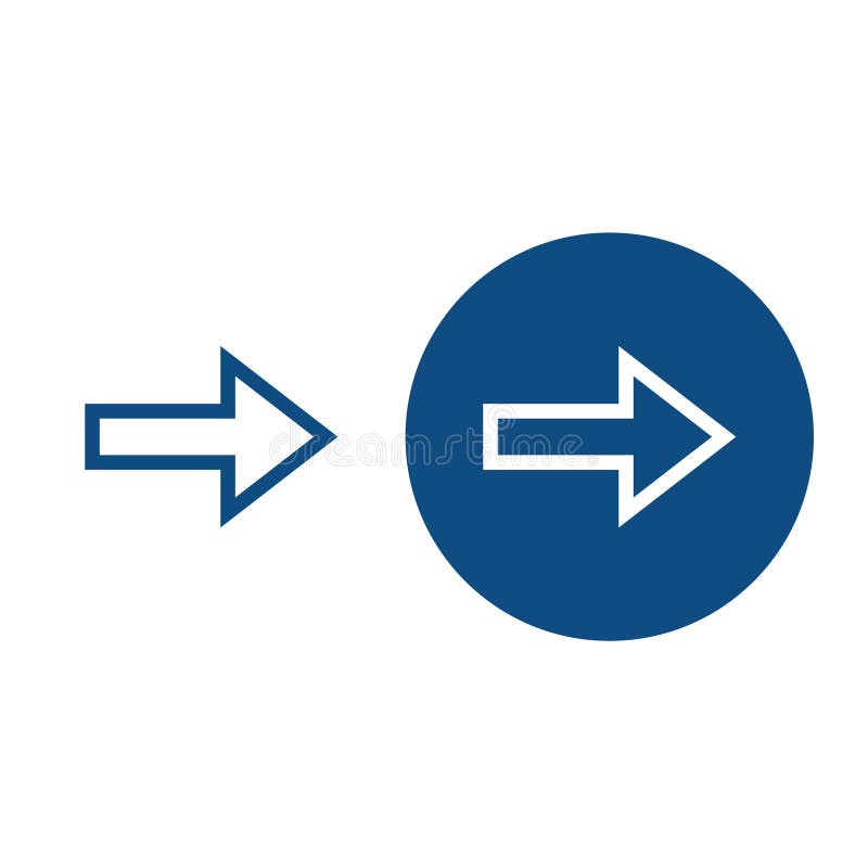 Direction arrow icon. Contour direction arrow. Option in a circle and without it. Vector blue icons vector illustration