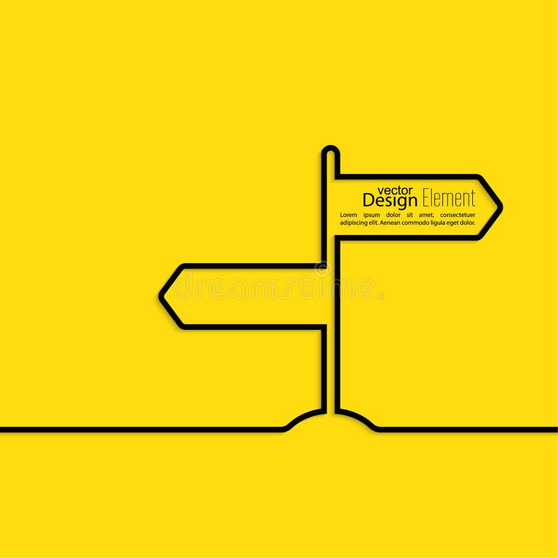 Direction arrow sign. Vector abstract background with direction arrow sign. The concept of a decision making standing on road junction. Movement in an unknown stock illustration