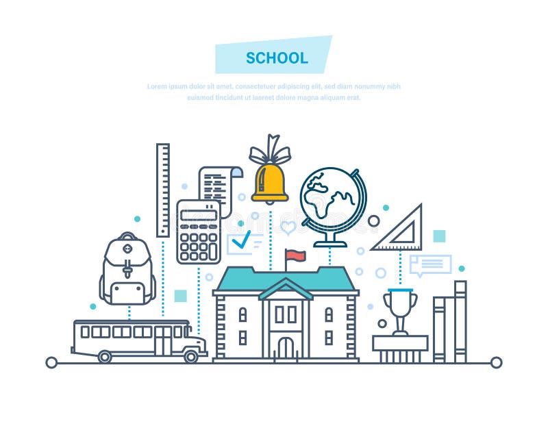 Education, school, distance learning, knowledge, teaching. Transportation of children, students. Education in school. Training, distance learning, technology royalty free illustration
