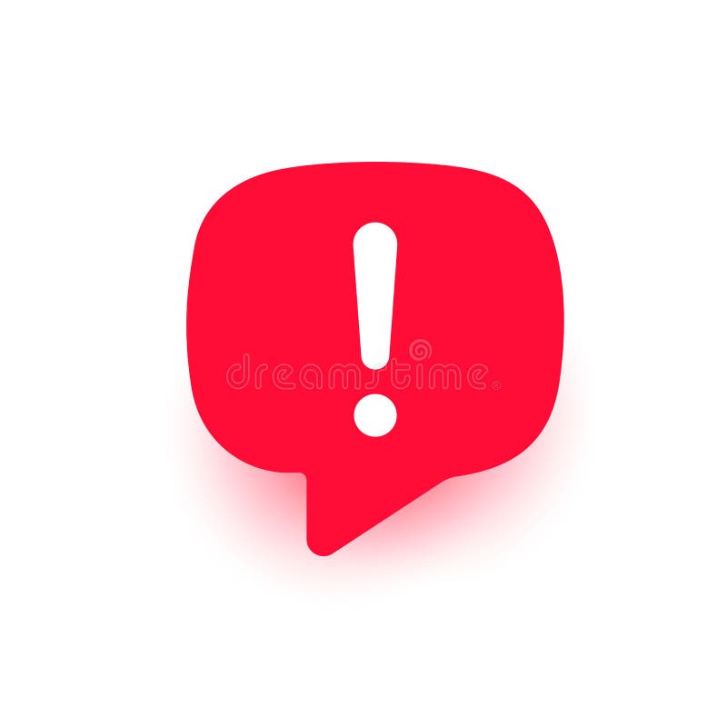 Exclamation vector icon, important mark, attention logo warning speech bubble, red sign illustration with shadow isolated on white. Exclamation vector icon royalty free illustration