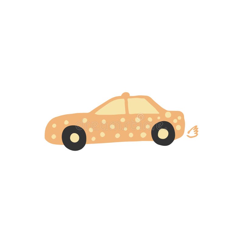 Little taxi cab in doodle style. Cute children automobile transportation. Baby transport. Drawing sketch. Vector illustration royalty free illustration