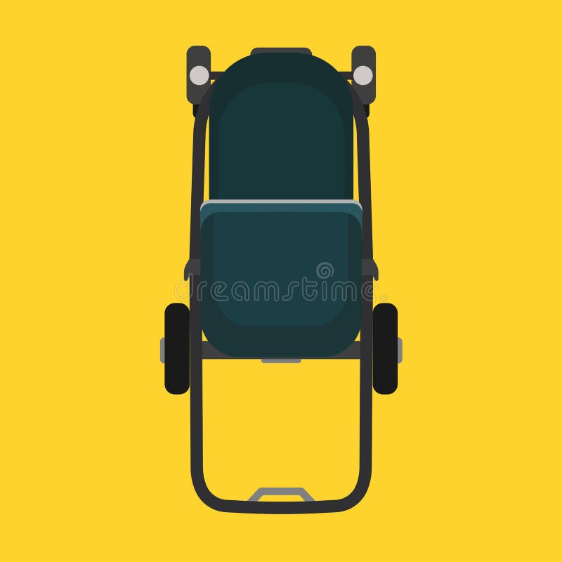 Pram child green carriage vector icon top view. Baby childhood buggy stroller. Toddler wheel flat transportation mom.  vector illustration