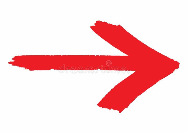 Red grungy arrow direction sign painted with hand brush over white transparent background. Vector illustration vector illustration