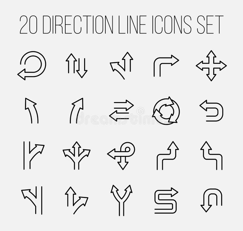 Set of direction icons in modern thin line style. High quality black outline arrow symbols for web site design and mobile apps. Simple linear direction vector illustration
