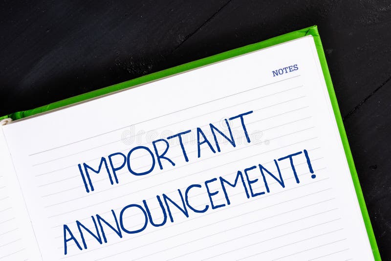 Text sign showing Important Announcement. Conceptual photo spoken statement that tells showing about something Close up. Text sign showing Important Announcement stock photos