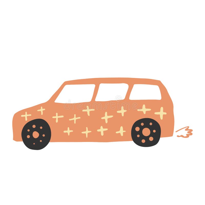 Vagon car in doodle style. Cute children automobile transportation. Baby transport. Drawing sketch. Vector illustration royalty free illustration