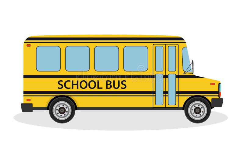 Vector illustration of school bus for children ride to school. Yellow education transportation vehicle in flat style. Side view royalty free illustration