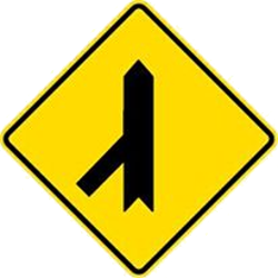 Traffic sign of Malaysia: Warning for a crossroad with a sharp side road on the left