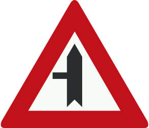 Traffic sign of Netherlands: Warning for a crossroad with a side road on the left