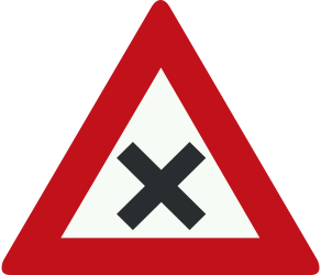 Traffic sign of Netherlands: Warning for an uncontrolled crossroad