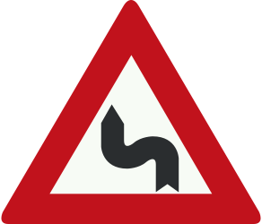 Traffic sign of Netherlands: Warning for a double curve, first left then right