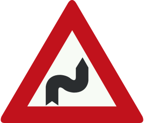 Traffic sign of Netherlands: Warning for a double curve, first right then left