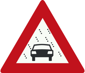 Traffic sign of Netherlands: Warning of poor visibility due to rain, fog or snow