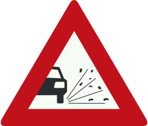 Traffic sign of Netherlands: Warning for loose chippings on the road surface