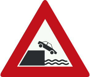 Traffic sign of Netherlands: Warning for a quayside or riverbank