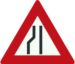 Traffic sign of Netherlands: Warning for a road narrowing on the left