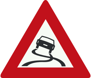 Traffic sign of Netherlands: Warning for a slippery road surface