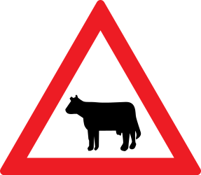 Traffic sign of Romania: Warning for cattle on the road