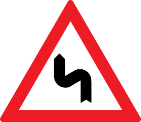 Traffic sign of Romania: Warning for a double curve, first left then right