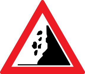 Traffic sign of Romania: Warning for falling rocks
