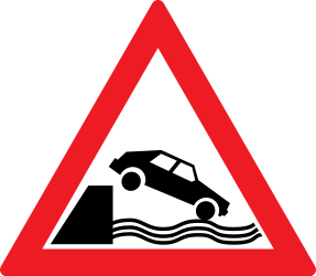 Traffic sign of Romania: Warning for a quayside or riverbank