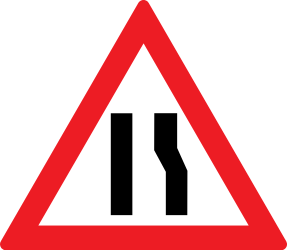 Traffic sign of Romania: Warning for a road narrowing on the right