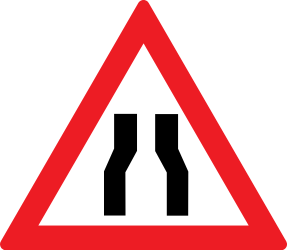 Traffic sign of Romania: Warning for a road narrowing