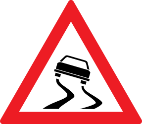 Traffic sign of Romania: Warning for a slippery road surface