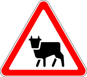 Traffic sign of Russia: Warning for cattle on the road