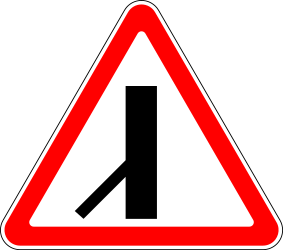 Traffic sign of Russia: Warning for a crossroad with a sharp side road on the left