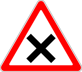Traffic sign of Russia: Warning for an uncontrolled crossroad
