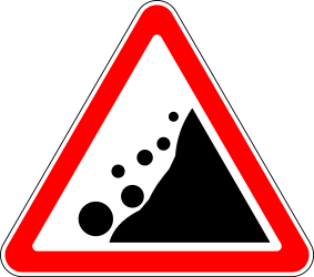 Traffic sign of Russia: Warning for falling rocks