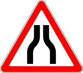 Traffic sign of Russia: Warning for a road narrowing