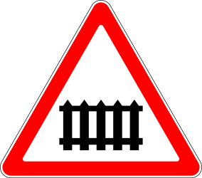 Traffic sign of Russia: Warning for a railroad crossing with barriers