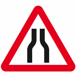 Road narrows both sides sign
