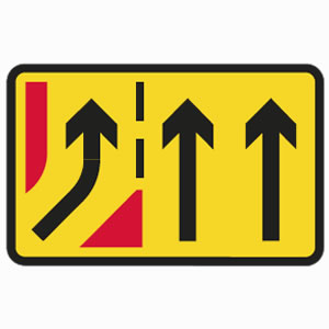 Temporary yellow road works slip road sign