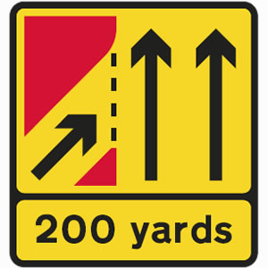 Temporary slip road joining carriageway sign
