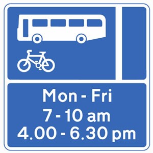 With the flow of traffic bus and cycle lane road sign