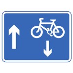 Contra-flow pedal cycles in a one-way street road sign