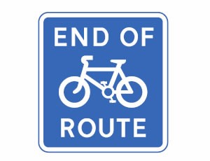 End of cycle route road sign
