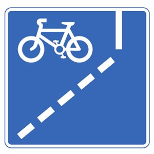 Mandatory with flow of traffic pedal cycle lane ahead road sign