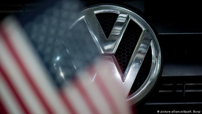 US flag in front of the VW sign